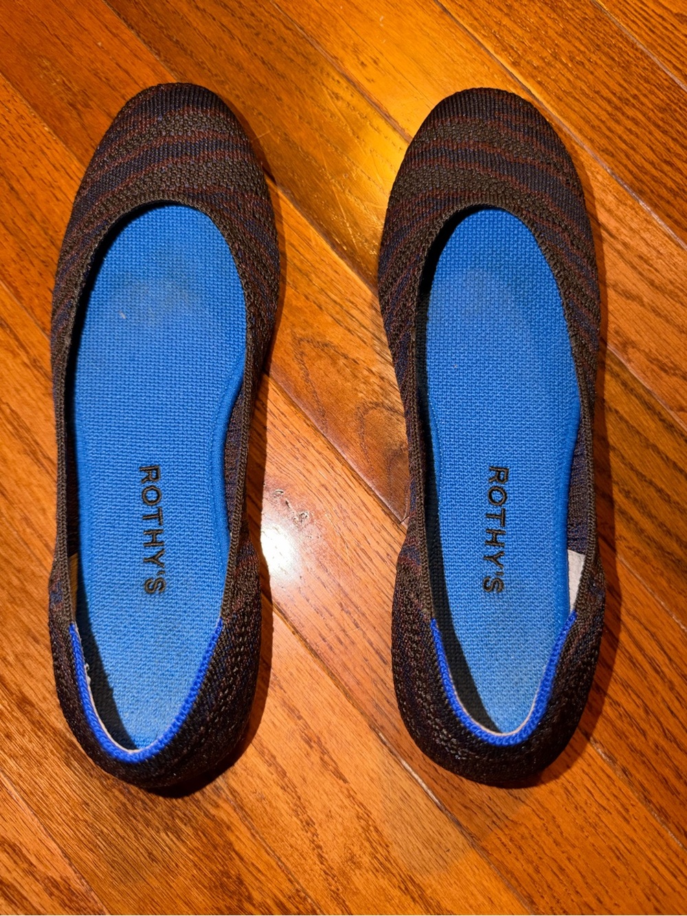Rothy's $100 Women's Sapphire Zebra Brown Blue Slip On Flats Sz 8 EUC
